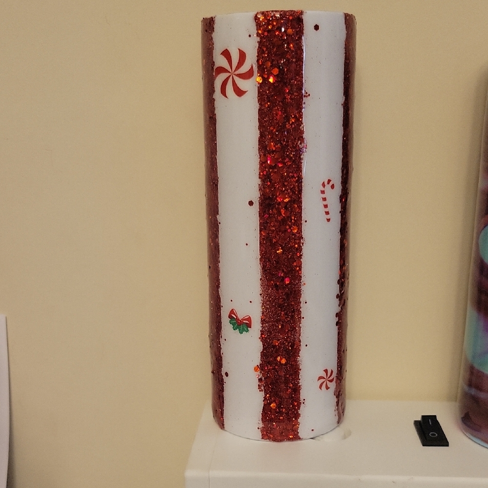 Festive Red and White Glitter Tumbler